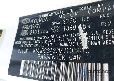 2021 Hyundai Venue Sel из США, поврежденный, VIN KMHRC8A32MU105610